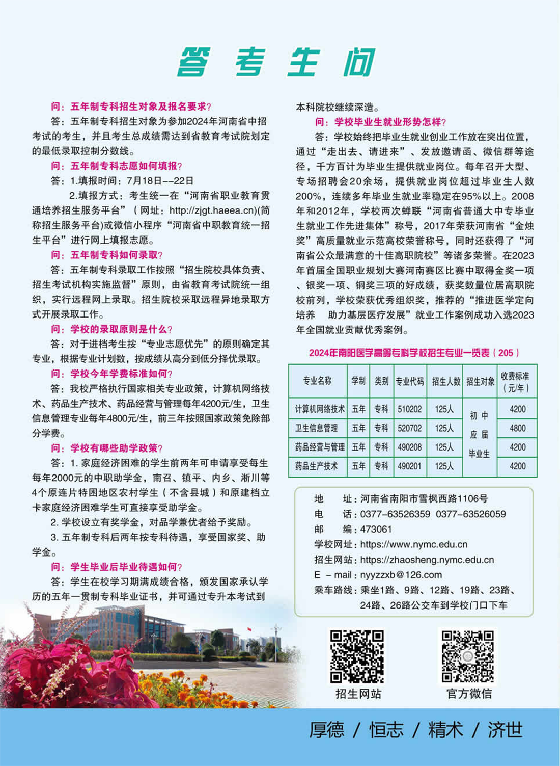 南陽醫(yī)學(xué)高等?？茖W(xué)校－2024年五年制一貫制招生簡章
