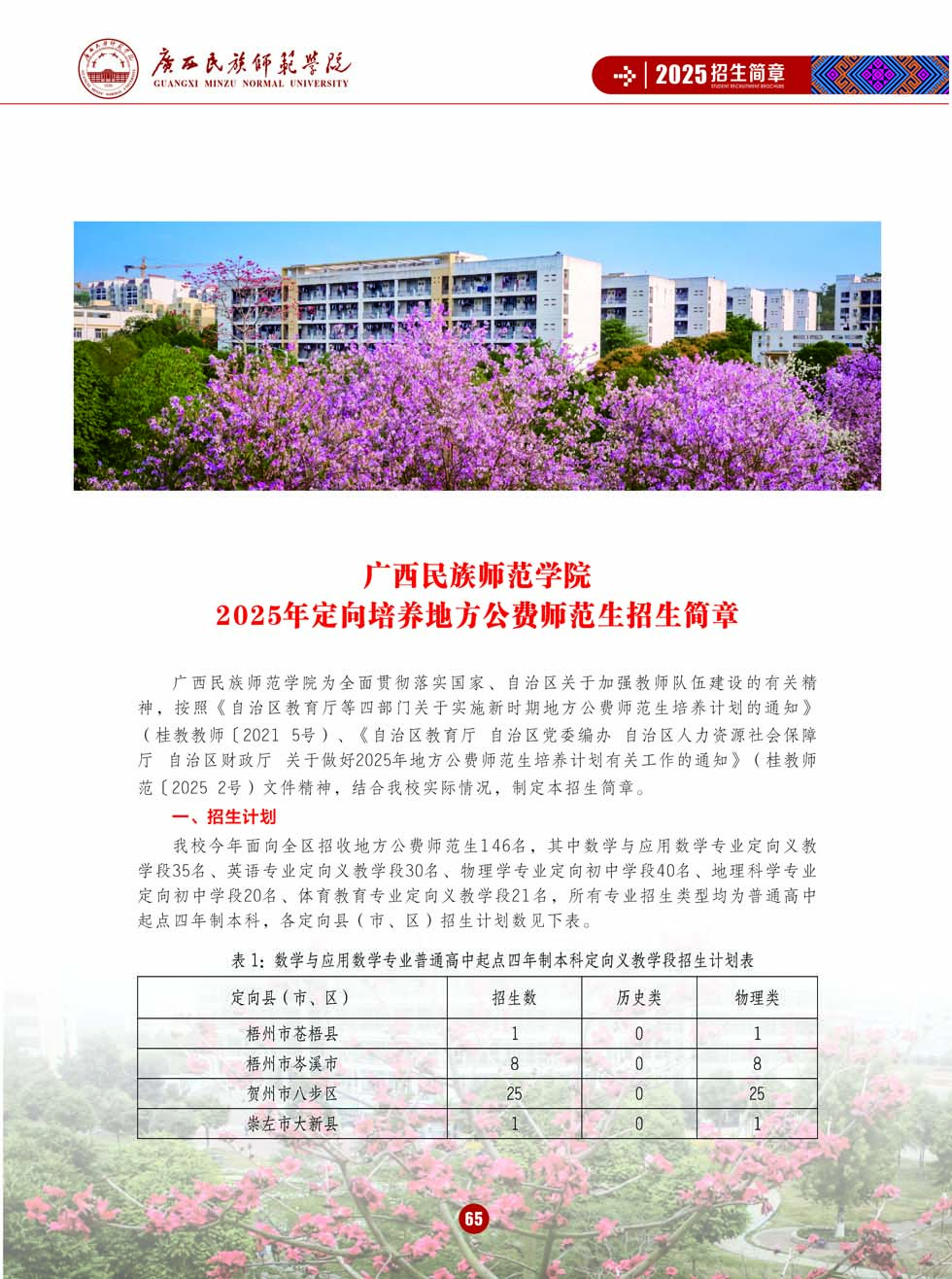 廣西民族師范學院－2025年招生簡章